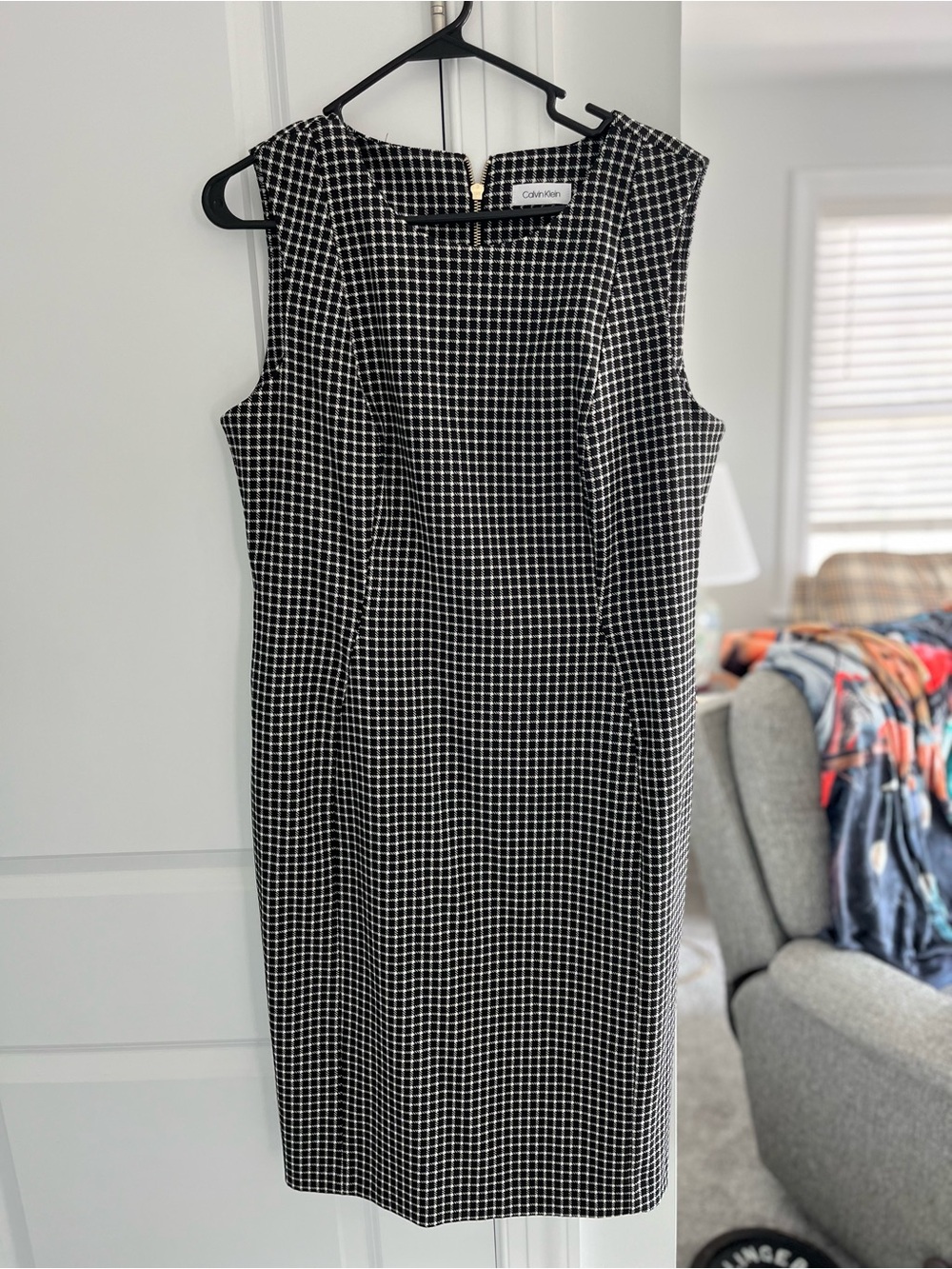 Calvin Klein Black & White Windowpane Sheath Dress
